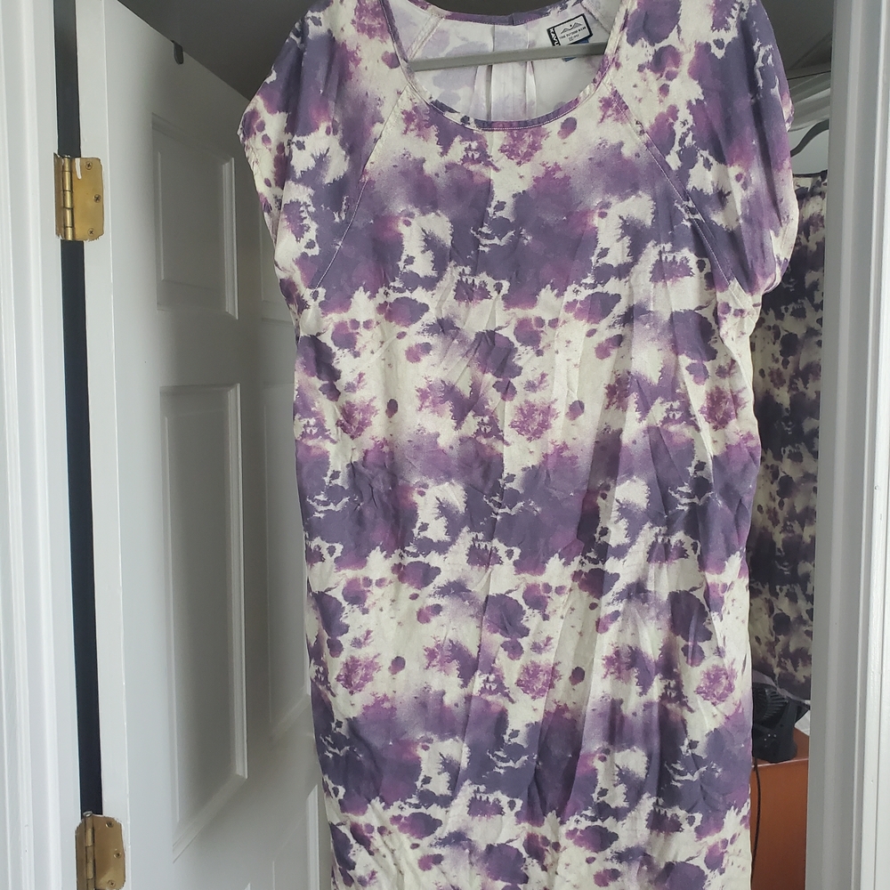 Kavu Cream and Purple Tie-Dye Scoop Neck Mini Dress